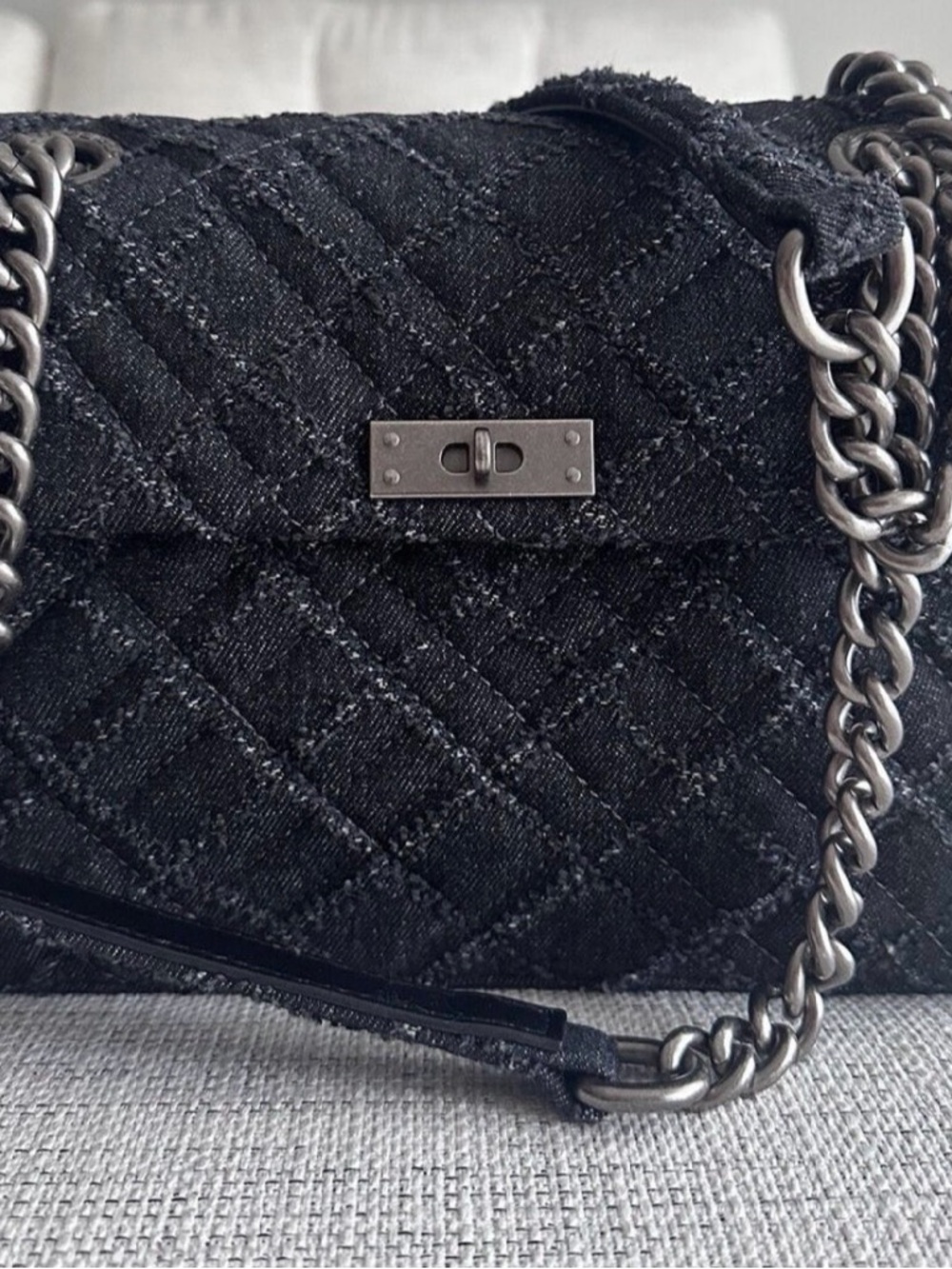 Kurt Geiger Quilted Brixton black denim Bag